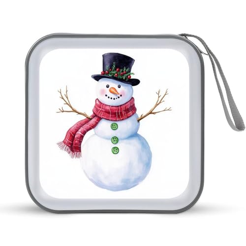 Jubonexis CD-Hülle, Schneemann mit schwarzem Zylinder, rotem Schal, CD-Hülle, DVD-Aufbewahrung, tragbar, für Auto, Zuhause, Reisen von Jubonexis