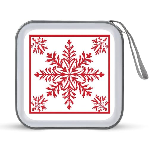 Jubonexis CD-Hülle, rechteckig, Schneeflocke, Rot, für Weihnachten, DVD-Aufbewahrung, tragbar, für Auto, Zuhause, Reisen von Jubonexis