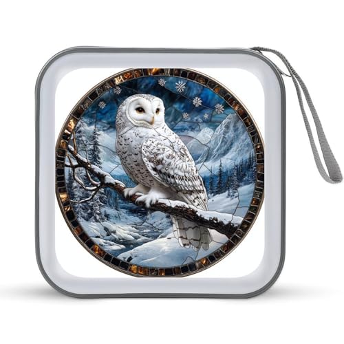 Jubonexis CD-Hülle / DVD-Hülle, Buntglas, weiße Eule, verschneiter Zweig, tragbar, für Auto, Zuhause, Reisen Jubonexis CD-Hülle / DVD-Hülle, Buntglas, weiße Eule, verschneiter Zweig, tragbar, für Auto, Zuhause, Reisen von Jubonexis