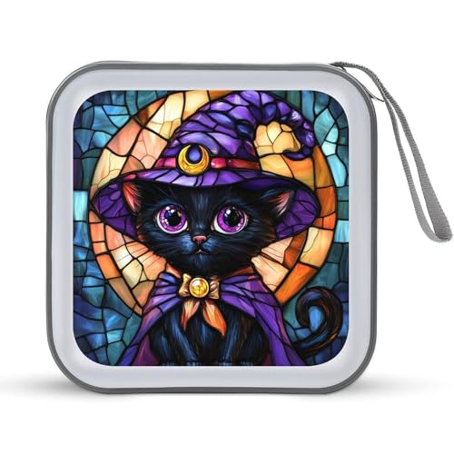 Jubonexis CD-Hülle aus Buntglas, Halloween, schwarz, Katze, DVD-Aufbewahrung, tragbar, für Auto, Zuhause, Reisen Jubonexis CD-Hülle aus Buntglas, Halloween, schwarz, Katze, DVD-Aufbewahrung, tragbar, für Auto, Zuhause, Reisen von Jubonexis