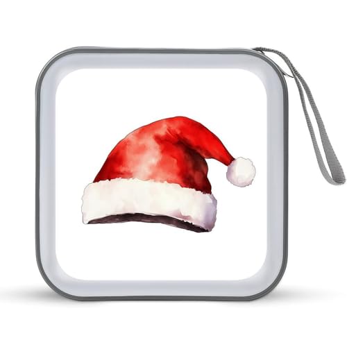 Jubonexis CD-Hülle mit Aquarell-Weihnachtsmütze, DVD-Aufbewahrungstasche, tragbar für Auto, Zuhause, Reisen von Jubonexis
