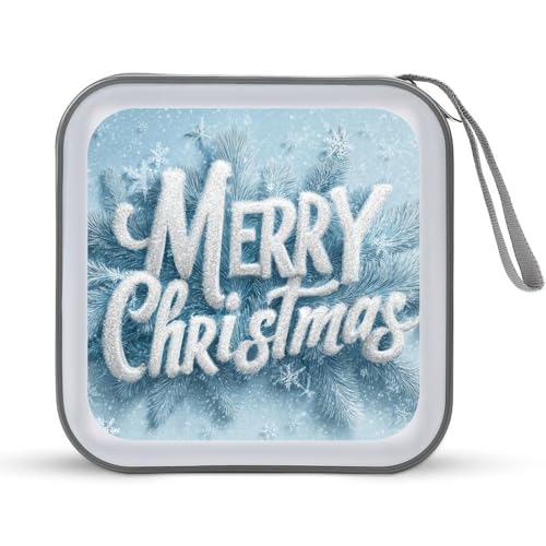 Jubonexis CD-Hülle mit Aufschrift "Merry Christmas" in silberfarbenen Metallic-Buchstaben, DVD-Aufbewahrung, tragbar, für Auto, Zuhause, Reisen von Jubonexis