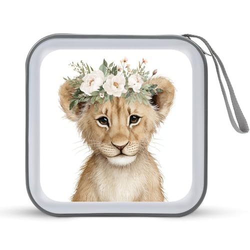 Jubonexis CD-Hülle mit Löwe mit floralem Kopfschmuck für CDs, DVDs, tragbar, für Auto, Zuhause, Reisen von Jubonexis