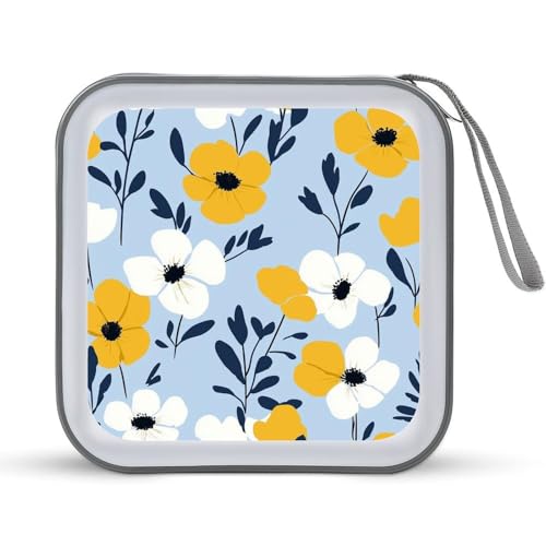Jubonexis CD-Hülle mit gelben und weißen Blumen, DVD-Aufbewahrung, tragbar, für Auto, Zuhause, Reisen von Jubonexis