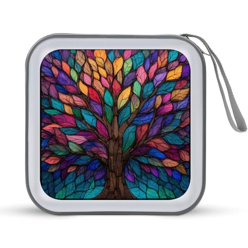 Jubonexis CD-Hülle mit großem Baum, bunte Blätter, Buntglas, DVD-Aufbewahrung, tragbar, für Auto, Zuhause, Reisen Jubonexis CD-Hülle mit großem Baum, bunte Blätter, Buntglas, DVD-Aufbewahrung, tragbar, für Auto, Zuhause, Reisen von Jubonexis