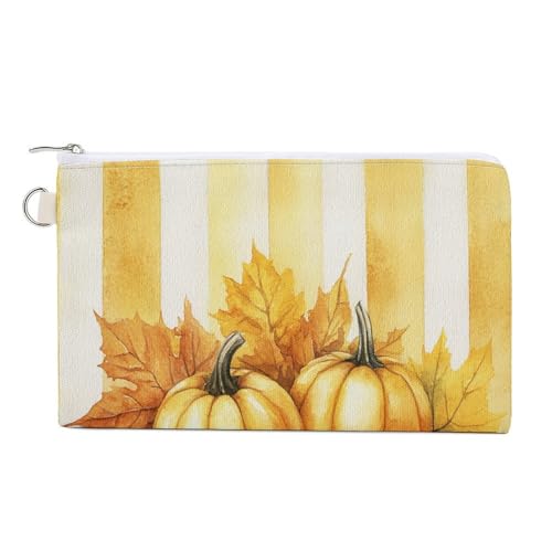 Jubonexis Canvas-Geldbörse, Aquarell-Kürbisse im alten Korb, Münzgeldbörse, Reißverschluss, kleine Kosmetiktasche von Jubonexis