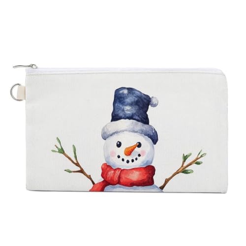 Jubonexis Canvas-Geldbörse, Aquarell-Weihnachts-Schneemann-Druck, Münzgeldbörse, Reißverschluss, kleine Kosmetiktasche von Jubonexis