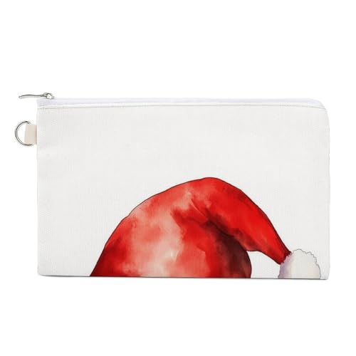 Jubonexis Canvas-Geldbörse, Aquarell-Weihnachtsmützen-Druck, Münzgeldbörse, Reißverschluss, kleine Kosmetiktasche von Jubonexis
