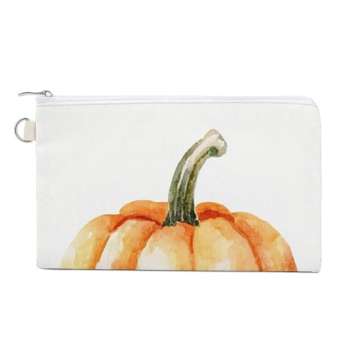Jubonexis Canvas-Geldbörse, Aquarell-orangefarbener Kürbisdruck, Münzgeldbörse, Reißverschluss, kleine Kosmetiktasche von Jubonexis