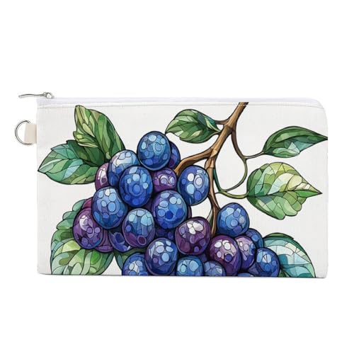 Jubonexis Canvas-Geldbörse, Buntglas, Blaubeer-Druck, Münzgeldbörse, Reißverschluss, kleine Kosmetiktasche von Jubonexis