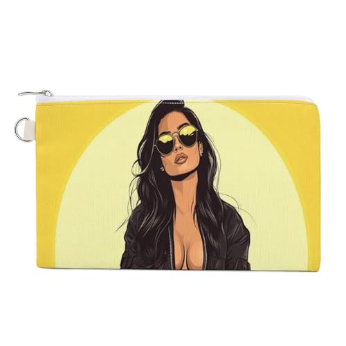 Jubonexis Canvas-Geldbörse, Cartoon-Frau in Schwarz, Piloten-Overall, Münzgeldbörse, Reißverschluss, Kleingeldtasche, kleine Kosmetiktasche von Jubonexis