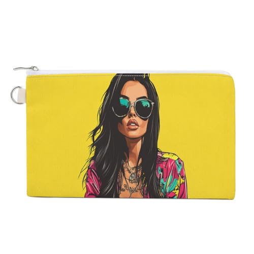 Jubonexis Canvas-Geldbörse, Cartoon-Frau in buntem Overall, Münzgeldbörse, Reißverschluss, kleine Kosmetiktasche von Jubonexis