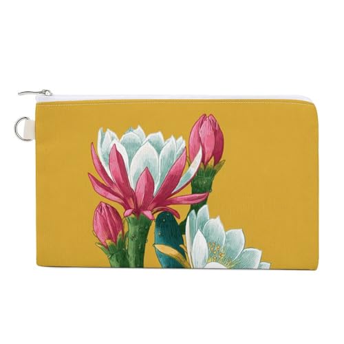 Jubonexis Canvas-Geldbörse, Kaktusblumen-Druck, Münzgeldbörse, Reißverschluss, kleine Kosmetiktasche von Jubonexis