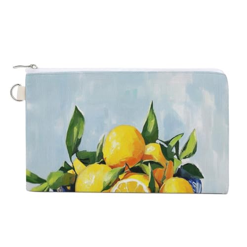 Jubonexis Canvas-Geldbörse, Schale mit Orangen-Druck, Münzgeldbörse, Reißverschluss, kleine Kosmetiktasche von Jubonexis