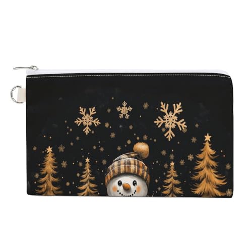 Jubonexis Canvas-Geldbörse, Schneemann mit Schal, Weihnachtsbäume, Münzgeldbörse, Reißverschluss, kleine Kosmetiktasche von Jubonexis