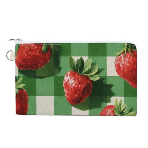 Jubonexis Canvas-Geldbörse, Strwberries auf karierter grüner Tischdecke, Münzgeldbörse, Reißverschluss, kleine Kosmetiktasche Jubonexis Canvas-Geldbörse, Strwberries auf karierter grüner Tischdecke, Münzgeldbörse, Reißverschluss, kleine Kosmetiktasche von Jubonexis
