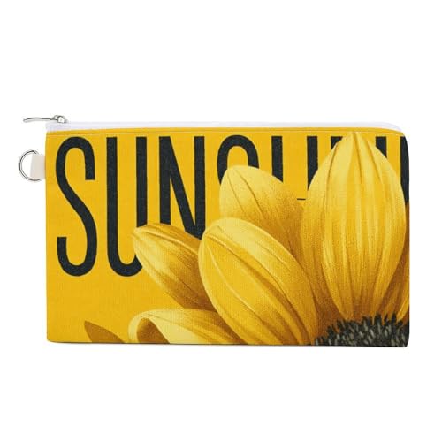 Jubonexis Canvas-Geldbörse, große gelbe Sonnenblumen- und Bienen-Druck, Münzgeldbörse, Reißverschluss, kleine Kosmetiktasche von Jubonexis