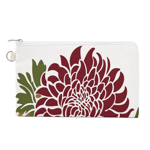 Jubonexis Canvas-Geldbörse, rot, olivgrün, Chrysanthemen-Druck, Münzgeldbörse, Reißverschluss, kleine Kosmetiktasche von Jubonexis