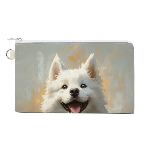 Jubonexis Canvas-Geldbörse, weißer Hund, Impressionisten-Druck, Münzgeldbörse, Reißverschluss, kleine Kosmetiktasche von Jubonexis
