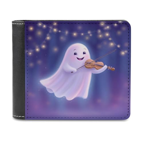 Jubonexis Cartoon Flying Ghost Playing The Violine Soft PU Leather Bifold Wallet Coin Purse Credit Pass Case, Durable Card Holder Slim Billfold for Men Woman Money Storage von Jubonexis