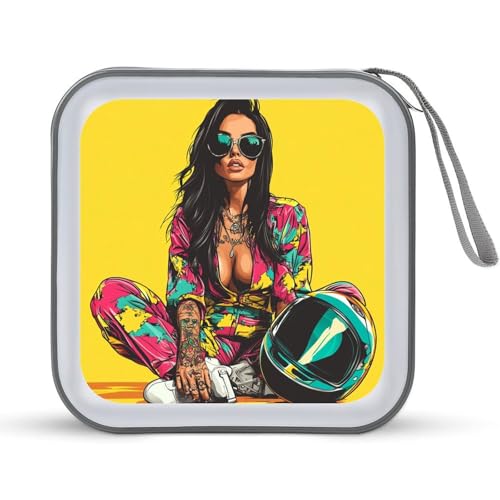 Jubonexis Cartoon-Frau in buntem Overall, CD-Hülle, DVD-Aufbewahrung, tragbar von Jubonexis