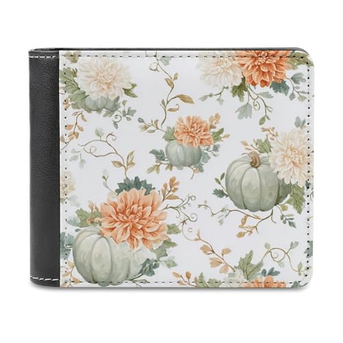 Jubonexis Clusters of Pumpkins Dahlien Soft Fall Leaves Soft PU Leather Bifold Wallet, Coin Purse Credit Pass Case, Durable Card Holder Slim Billfold for Men Woman Money Storage von Jubonexis
