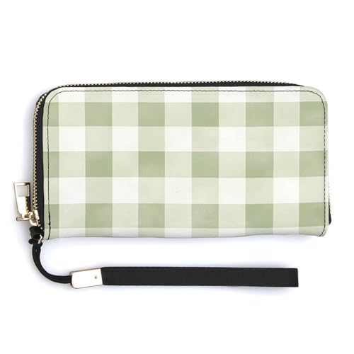 Jubonexis Clutch, lange Faltbörse, Münzgeldbörse, Kreditkartenetui, langlebig, Kartenhalter, Geldaufbewahrung für Damen und Herren, Salbeigrün / Weiß kariert von Jubonexis