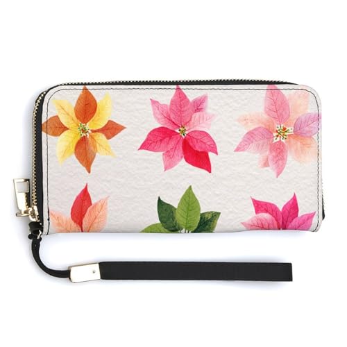Jubonexis Clutch-Geldbörse mit Weihnachtsstern-Blumen, Aquarell, Weihnachten, PU-Leder, lang, Münzgeldbörse, Kreditkartenetui, robuster Kartenhalter, Geldaufbewahrung für Damen und Herren von Jubonexis