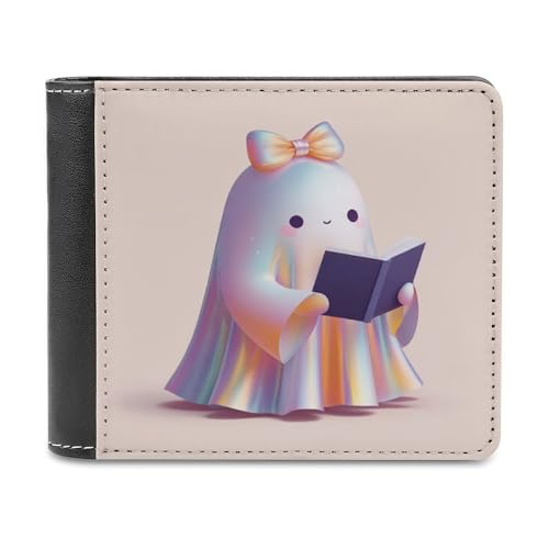 Jubonexis Coquette Bow Ghost Reading A Book Soft PU Leather Bifold Wallet, Coin Purse Credit Pass Case, Durable Card Holder Slim Billfold for Men Woman Money Storage von Jubonexis