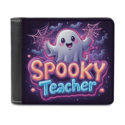 Jubonexis Coquette Ghost Neon Spooky Teacher Halloween Soft PU Leather Bifold Wallet Coin Purse Credit Pass Case, Durable Card Holder Slim Billfold for Men Woman Money Storage von Jubonexis