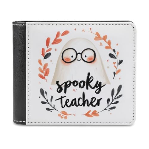 Jubonexis Coquette White Ghost Spooky Teacher Retro Soft PU Leather Bifold Wallet, Coin Purse Credit Pass Case, Durable Card Holder Slim Billfold for Men Woman Money Storage von Jubonexis