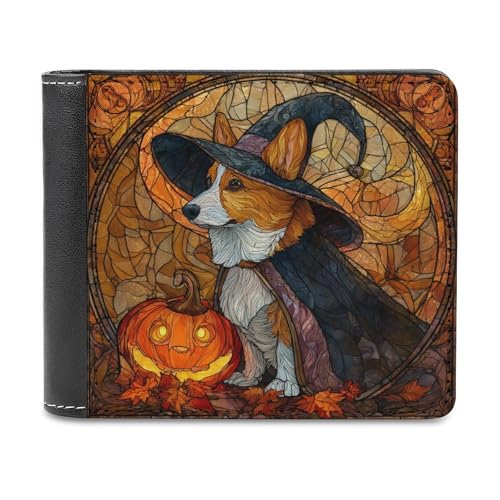 Jubonexis Corgi Dog Dressed As A Witch Soft PU Leather Bifold Wallet, Coin Purse Credit Pass Case, Durable Card Holder Slim Billfold for Men Woman Money Storage von Jubonexis