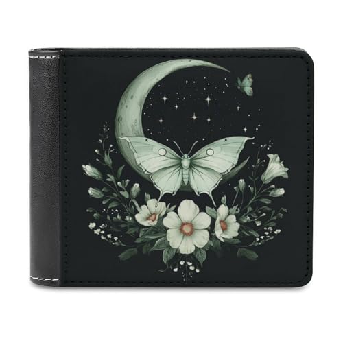 Jubonexis Crescent Moon Boho Flower Soft PU Leather Bifold Wallet, Coin Purse Credit Pass Case, Durable Card Holder Slim Billfold for Men Woman Money Storage von Jubonexis