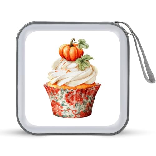 Jubonexis Cupcake-Hülle mit kleinem orangefarbenem Kürbis, CD-Hülle, DVD-Aufbewahrung, tragbar, für Auto, Zuhause, Reisen von Jubonexis