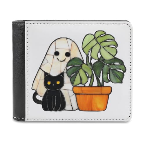 Jubonexis Cute Ghost Potted Monstera Plan Soft PU Leather Bifold Wallet, Coin Purse Credit Pass Case, Durable Card Holder Slim Billfold for Men Woman Money Storage von Jubonexis