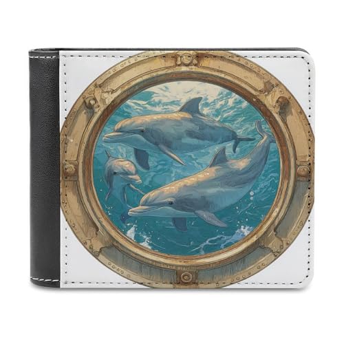 Jubonexis Dolphins Playing in The Ocean Soft PU Leather Bifold Wallet, Coin Purse Credit Pass Case, Durable Card Holder Slim Billfold for Men Woman Money Storage von Jubonexis