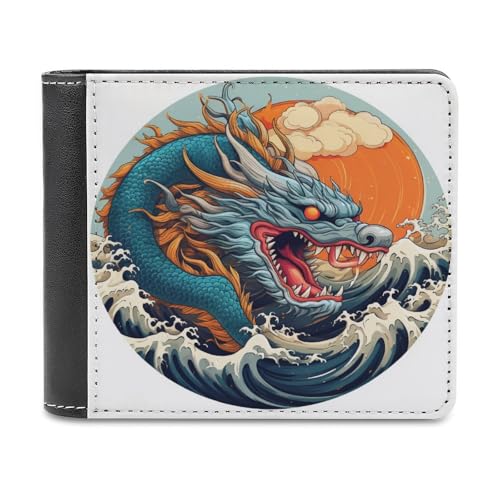 Jubonexis Dragon Great Wave Style Soft PU Leather Bifold Wallet, Coin Purse Credit Pass Case, Durable Card Holder Slim Billfold for Men Woman Money Storage von Jubonexis