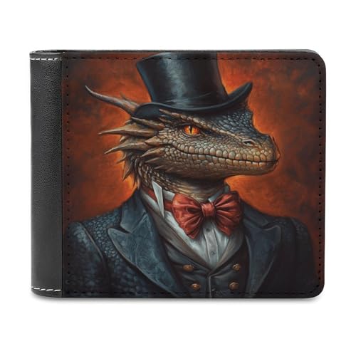 Jubonexis Dragon Wearing Top Hat Fantasy Art Soft PU Leather Bifold Wallet, Coin Purse Credit Pass Case, Durable Card Holder Slim Billfold for Men Woman Money Storage von Jubonexis