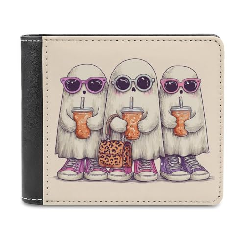 Jubonexis Drei niedliche Geister-Geldbörse mit Sonnenbrille, weiches PU-Leder, Münzgeldbörse, Kreditkartenetui, robuster Kartenhalter, schlanke Geldscheinfach für Männer und Frauen von Jubonexis