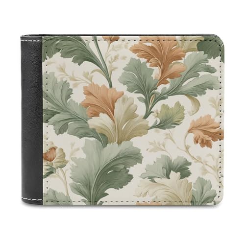 Jubonexis Eucalyptus Moss Straw Accents Muted Soft PU Leather Bifold Wallet, Coin Purse Credit Pass Case, Durable Card Holder Slim Billfold for Men Woman Money Storage von Jubonexis