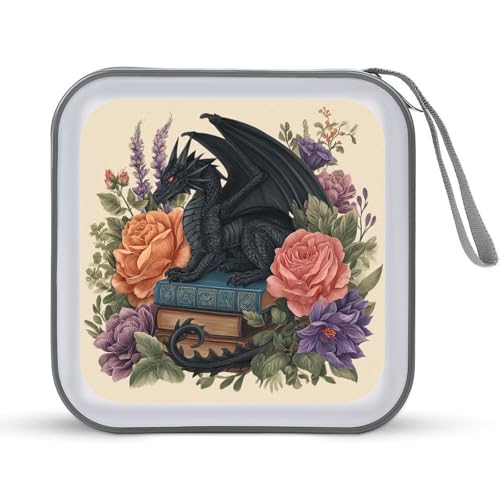 Jubonexis Fantasy Art Black Dragon Antike Bücher CD Hülle DVD Aufbewahrungskoffer Tragbar für Auto Zuhause Reisen von Jubonexis