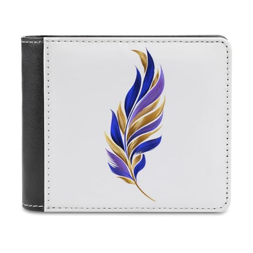 Jubonexis Feather of Golden Royal Blue Violet Soft PU Leather Bifold Wallet, Coin Purse Credit Pass Case, Durable Card Holder Slim Billfold for Men Woman Money Storage von Jubonexis