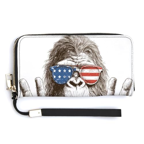 Jubonexis Forest Giant mit patriotischer Sonnenbrille, PU-Leder, Clutch, lange Faltbörse, Münzgeldbörse, Kreditkartenetui, langlebiger Kartenhalter, Geldaufbewahrung für Damen und Herren von Jubonexis