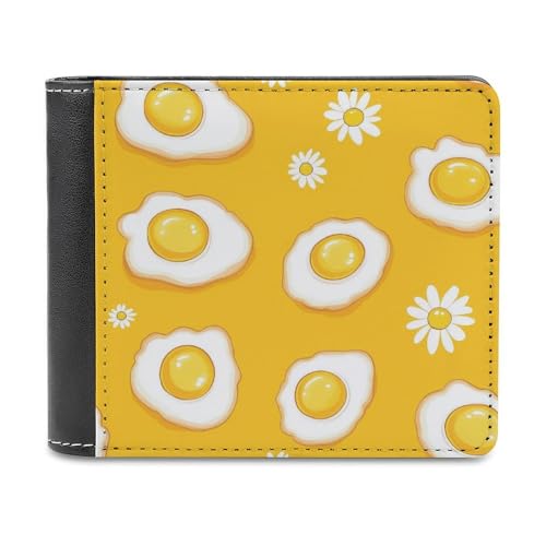 Jubonexis Fried Eggs with White Daisy Flowers Soft PU Leather Bifold Wallet, Coin Purse Credit Pass Case, Durable Card Holder Slim Billfold for Men Woman Money Storage von Jubonexis