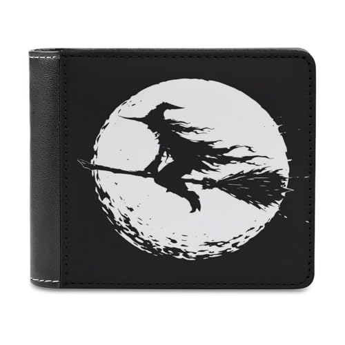 Jubonexis Full Moon A Witch Flying on Broom Soft PU Leather Bifold Wallet, Coin Purse Credit Pass Case, Durable Card Holder Slim Billfold for Men Woman Money Storage von Jubonexis