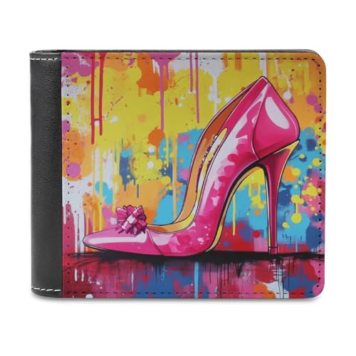 Jubonexis Funky Pink Mädchen High Heel Graffiti Soft PU Leder Bifold Wallet Münzgeldbörse Kreditkartenetui Langlebig Kartenhalter Slim Billfold für Männer Frauen Geld Aufbewahrung von Jubonexis