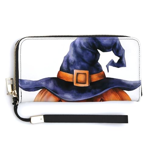 Jubonexis Geistergesicht Kürbis trägt Hut PU Leder Clutch Lange Bifold Wallet Münzgeldbörse Kreditkartenetui Langlebig Kartenhalter Geld Aufbewahrung für Damen Herren von Jubonexis