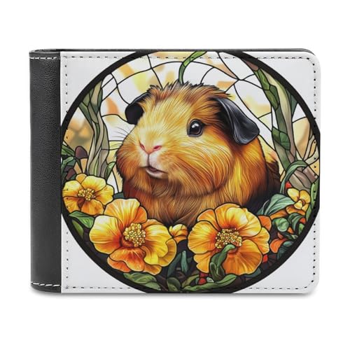 Jubonexis Geldbörse aus Buntglas, Meerschweinchen, gelbe Blumen, weiches PU-Leder, Bifold Wallet, Münzgeldbörse, Kreditkartenetui, langlebig, Kartenhalter, schlanke Geldscheinfach für Männer und von Jubonexis