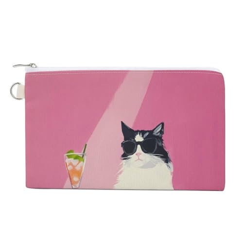 Jubonexis Geldbörse aus Segeltuch, Katze mit Sonnenbrille, Münzgeldbörse, Reißverschluss, kleine Kosmetiktasche von Jubonexis