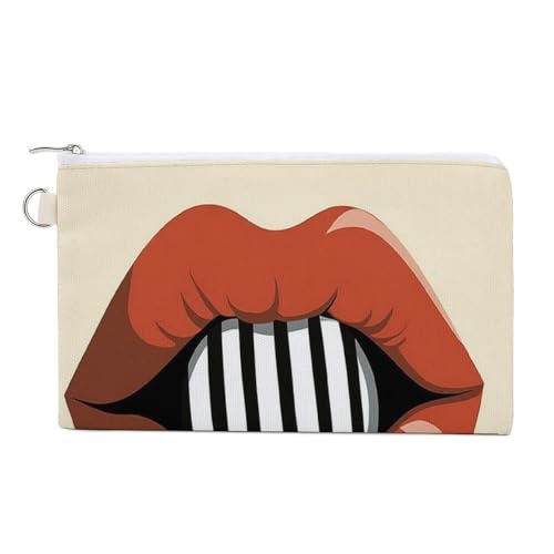 Jubonexis Geldbörse aus Segeltuch, Lippen mit rotem Lippenstift-Druck, Münzgeldbörse, Reißverschluss, kleine Kosmetiktasche von Jubonexis